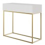 Selsey Veldio Konsolentisch weiß, 90 cm, mit geriffelter Front, Schublade und goldenem Metallgestell.