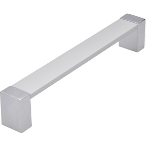 Moderner Siro Möbelgriff 2156, Aluminium matt/Chrom glänzend, Lochabstand 128 mm.