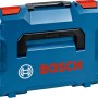 Blaue Bosch Professional L-Boxx 102 Werkzeugkiste mit schwarzem Tragegriff und roten Akzenten.