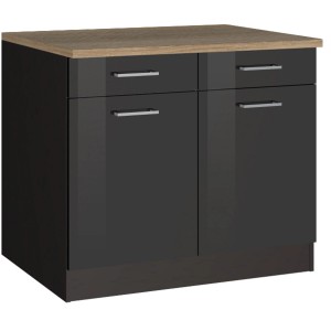 Held Möbel Küchenunterschrank Mailand, 100 cm, Hochglanz Graphit mit Schubladen und Türen.