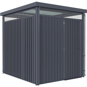 Pergart Gerätehaus Rheinfelden 78 in Anthrazit, Metall Gerätehaus mit Pultdach und Doppeltür.