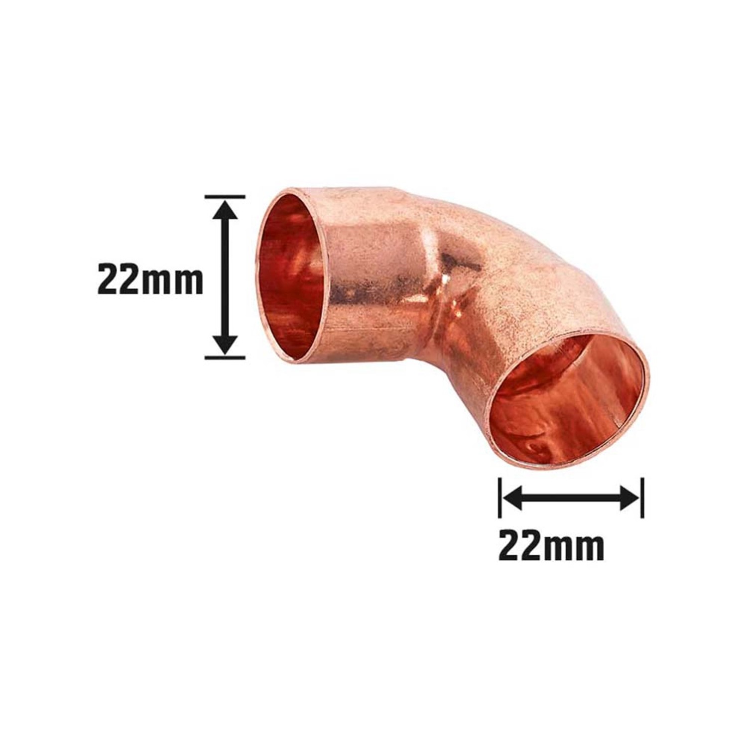 Kupfer Löt-Winkel Ø 22 mm, 90 Grad Bogen für Kupferrohr Installation.