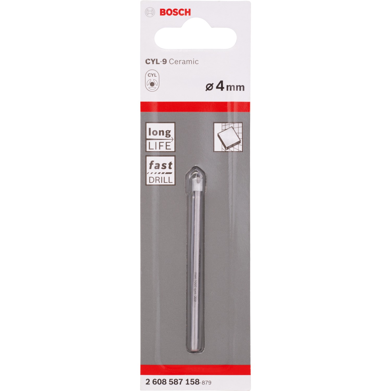 Bosch Fliesenbohrer CYL-9 Ceramic, 4 mm, für präzise Bohrungen in Fliesen.