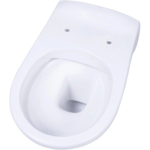 Weißes, spülrandloses Tiefspül Wand-WC ohne WC-Sitz, Aufsicht.