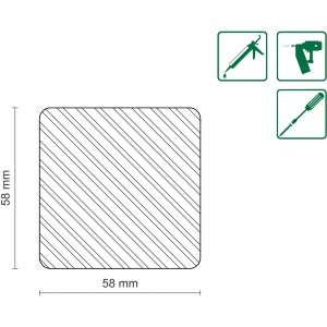Abbildung eines 58x58 mm Rahmenholz-Querschnitts aus Fichte/Kiefer, gerundet und unbehandelt.