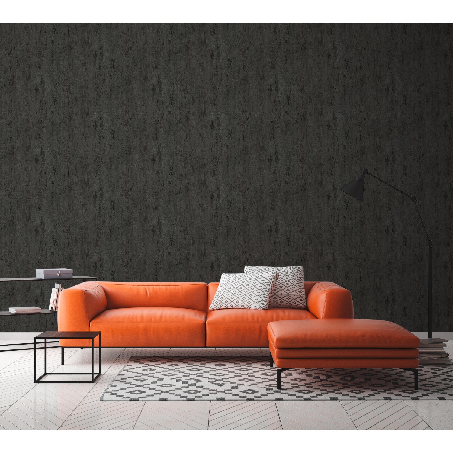 Vliestapete Trendwall 2 Uni Schwarz/Grau, glänzend. Dekorative Tapete im Wohnraum.