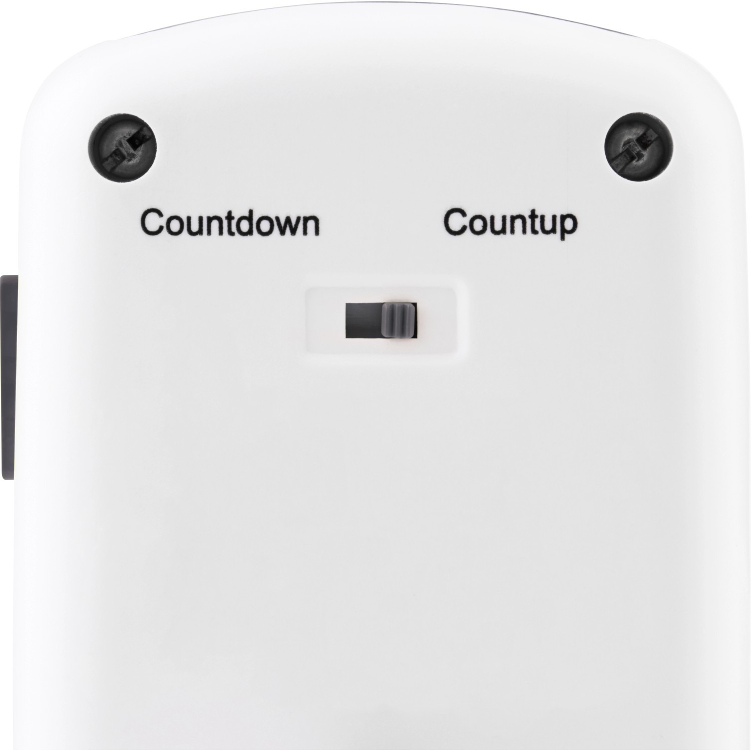 Detailansicht des weißen Kurzzeit-Schaltadapters mit Countdown/Counthup Schalter.