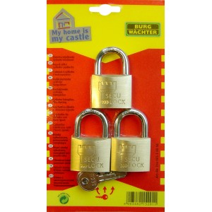 Burg Wächter Vorhangschloss-Set Trio 405 40 SB mit drei gleichschließenden Schlössern und Schlüssel.