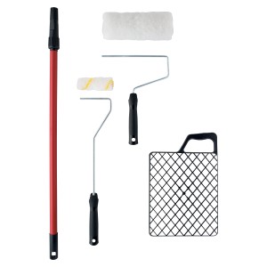 LUX Maler-Set, 6-teilig: Farbroller, Bügel, Abstreifgitter und Teleskopstab für komfortables Streichen.
