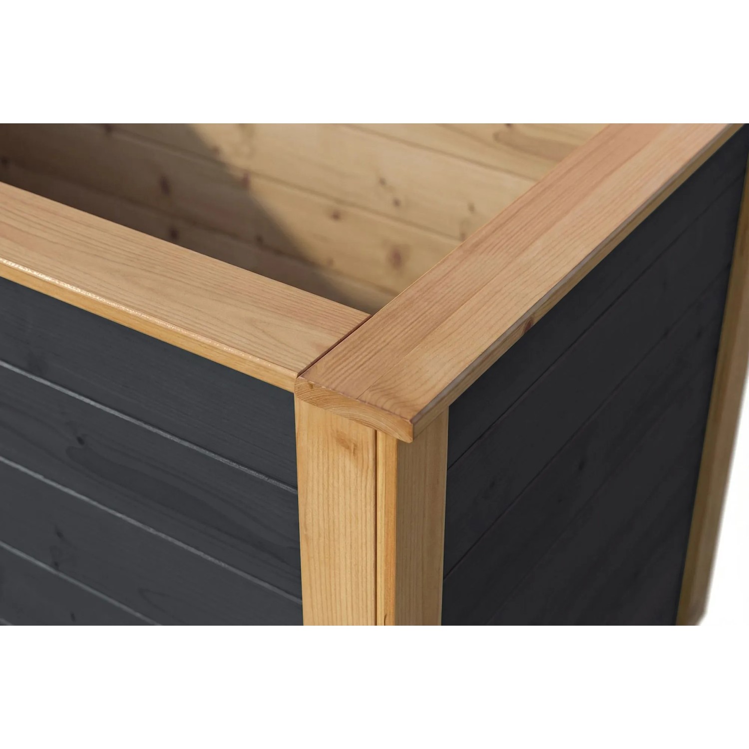 Detailaufnahme des GH Killarney HB 235 Anthrazit Holzhochbeets mit hellen Akzenten.