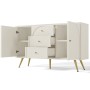 okwish Kommode mit Türen Schubladen Wohnzimmer Schlafzimmer 84x140x40cm Cremeweiß