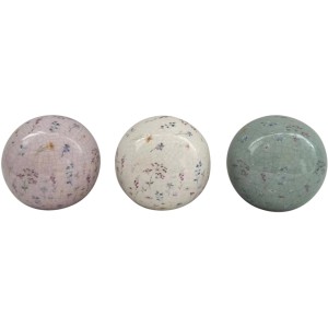 Drei Deko-Kugeln Lilliana von Boltze, Ø 8 cm, in Rosa, Weiß und Grün mit Blumenmuster.