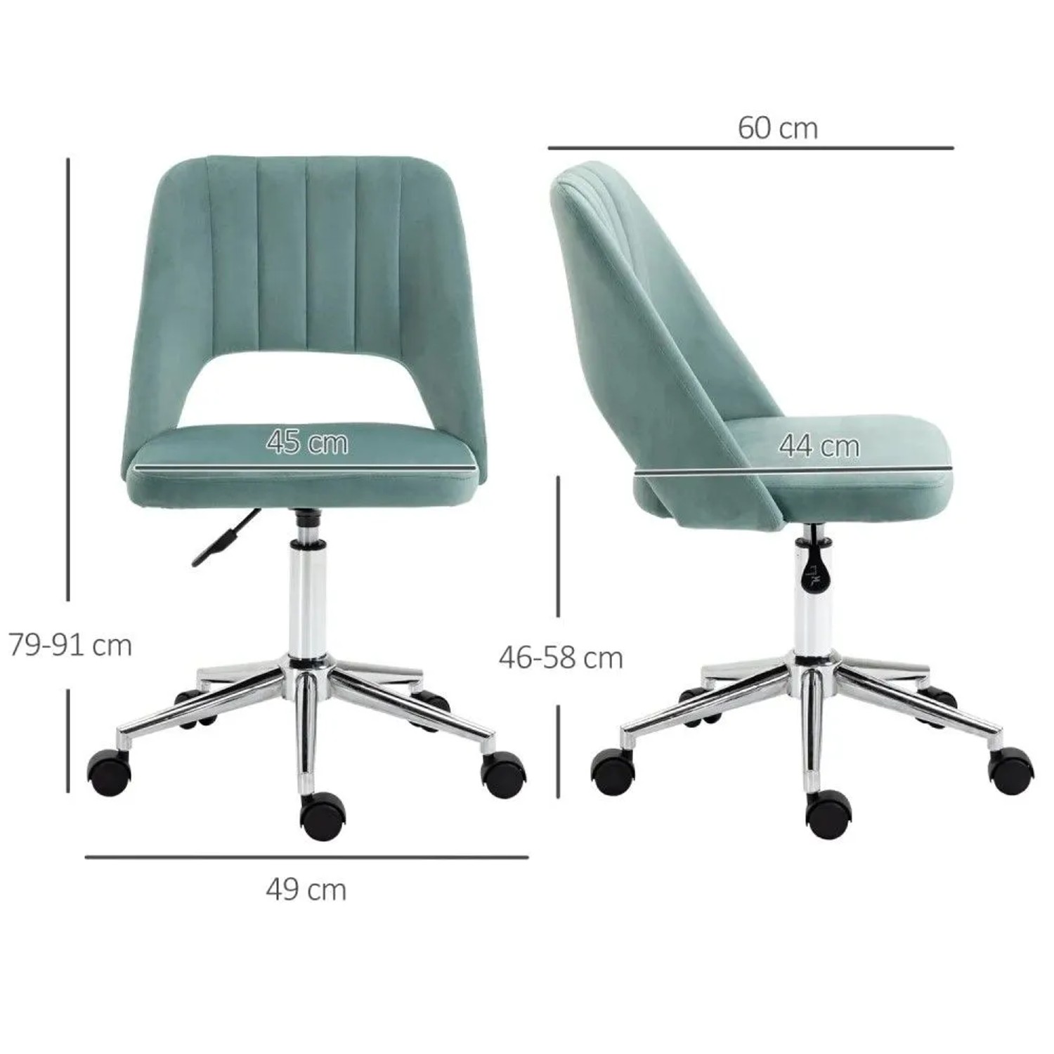 Vinsetto Bürostuhl in Grün mit Samtoptik, Rollen und verstellbarer Höhe. Ergonomisches Design für Home-Office.