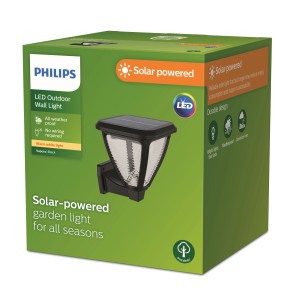 Philips Vapora Solar-Wandleuchte: LED-Außenleuchte mit Tagessensor, im Karton.