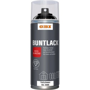 OBI Buntlack Spray, RAL 9005 Tiefschwarz, hochglänzend, 400ml Dose.
