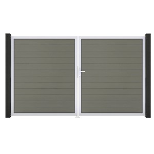 GroJa Solid Steckzaun Tor, DIN Rechts, EV1 Grau, 2-flügelig mit Alu-Rahmen. Sichtschutzzaun Tor.