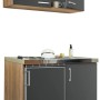 Respekta Miniküche MK100ESGOS, 100 cm, Grau-Eiche Dekor mit Kühlschrank und 2 Kochplatten