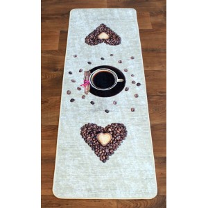 Küchenteppich mit Kaffeebohnen- und Tassendesign, Digitaldruck Dess 1072.