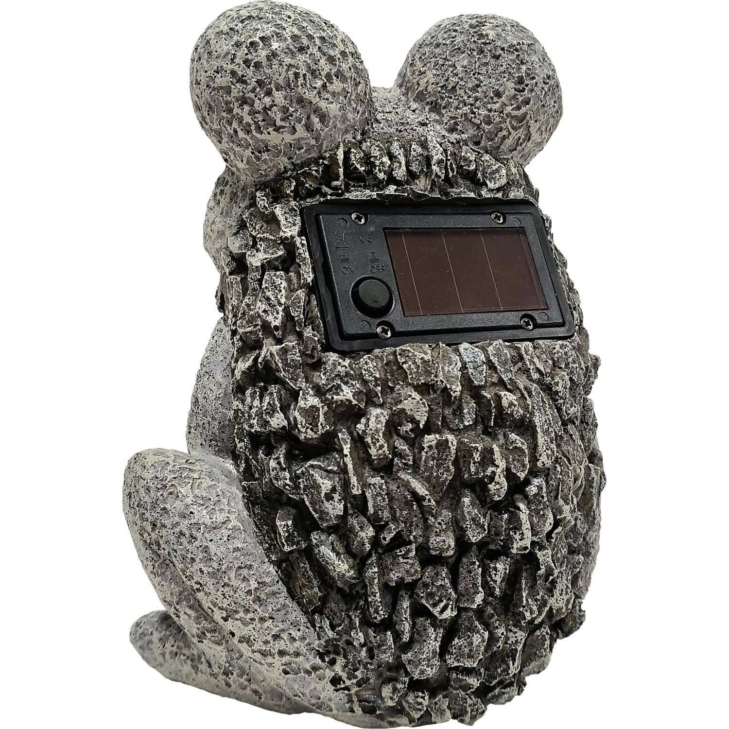 Solar Frosch aus Naturstein, 17x14x21 cm, mit Solarpanel. Deko für Garten und Terrasse.