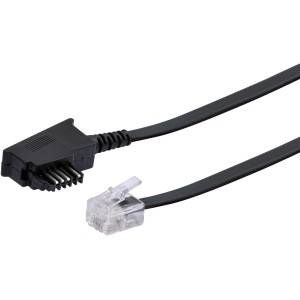Schwarzes Telefonkabel mit TST- und RJ11-Stecker für Österreich.