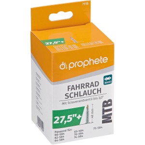Prophete MTB-Fahrradschlauch 27,5 Zoll im Karton mit Sclaverandventil.