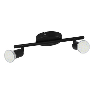 Schwarzer Eglo Spot Buzz-LED, 2-flammig, mit schwenkbaren LED-Spots für Wohn- und Esszimmer.
