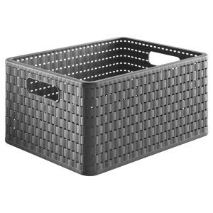 Anthrazitfarbener Rotho Korb Country A4 (18 l) im Flecht-Design. Praktische Aufbewahrungsbox.