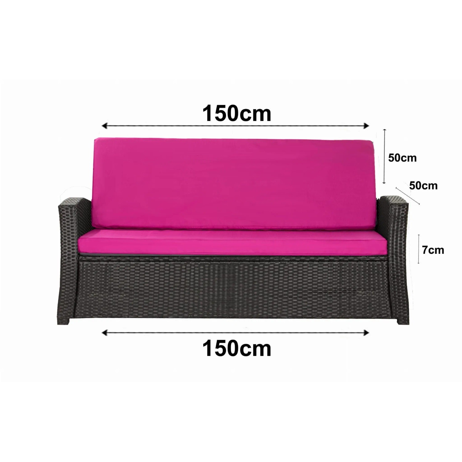 Gartenkissen-Set Rose für 3-Sitzer Rattansofa, 150x50x50cm. Sitzkissen und Rückenkissen.