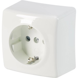 Aufputz Steckdose, 1-fach, cremeweiß, für die Innenmontage.