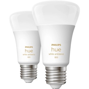 2er-Pack Philips Hue E27 LED-Lampen White Ambiance, 800 lm, warmweiß bis kaltweiß.