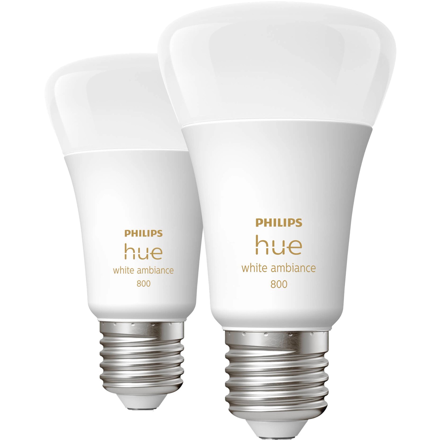 2er-Pack Philips Hue E27 LED-Lampen White Ambiance, 800 lm, warmweiß bis kaltweiß.