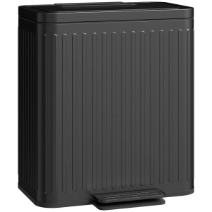 Schwarzer HOMCOM Mülleimer aus Metall, 40L, mit vertikal geripptem Design und Tretfunktion.