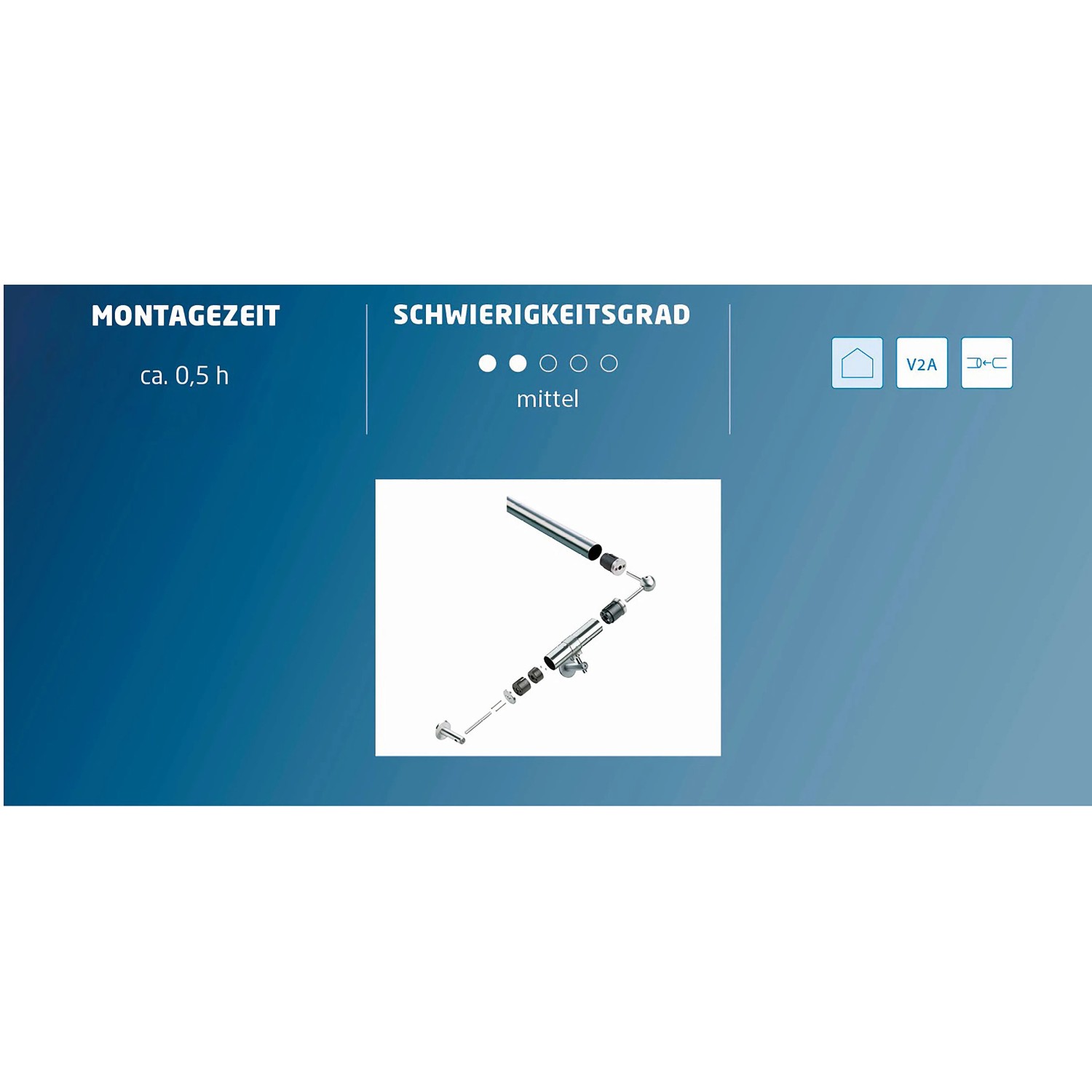 Handlauf Komplettset Edelstahl V2A Ø 40 mm - 2.000 mm inkl. Halterungen_2