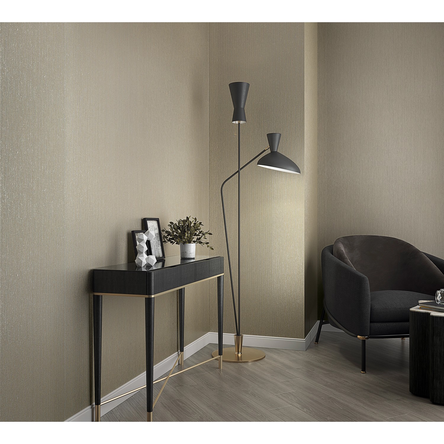 Goldene Streifen Vliestapete Modernista von Marburg im Raum.