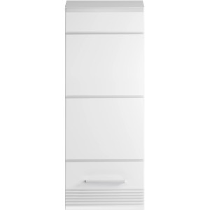 Weißer Hängeschrank Linus, Hochglanz, 30 cm breit, mit einer Tür für das Badezimmer.