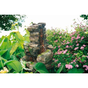 Gartenbrunnen-Set Chios mit LED-Beleuchtung und Pumpe, naturnahe Optik.