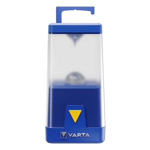 Blaue Varta Outdoor Ambiance L20 Leuchte mit Henkel. Ideal als stimmungsvolle Taschenlampe.