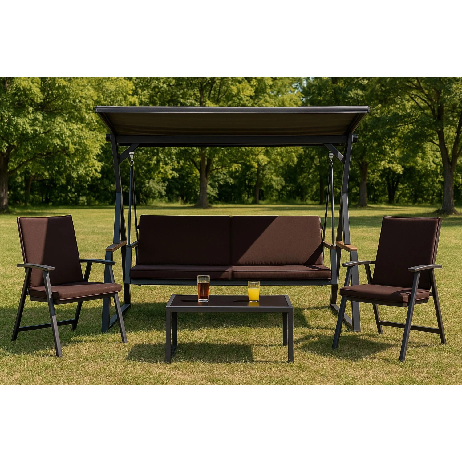 Braunes Kissen-Set für Hollywoodschaukel, 120x60x50x7cm, für 2-Sitzer Schaukel.