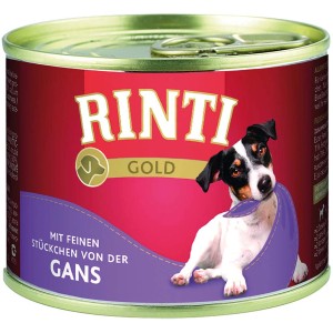 Rinti Hunde-Nassfutter Gold Gans, 185g Dose mit Hundemotiv. Alleinfuttermittel für Hunde.