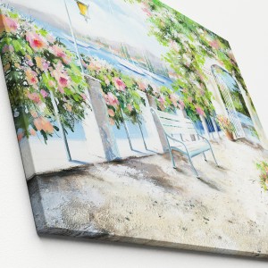 Leinwandbild Basic Anonymus Passagio di Lago, 77x57cm, mit See, Blumen und Bank.