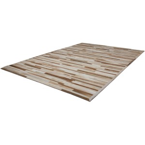 Cremefarbener Teppich Wonder aus Leder, 160x230 cm, handgefertigtes Unikat im Patchwork-Design.