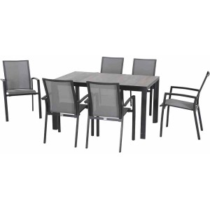 Siena Garden Gartenmöbelset Velia, 7-teilig, mit Esstisch und 6 grauen Dining-Sesseln.