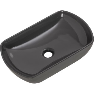 Ovales, graues Fackelmann Aufsatzbecken, 50 cm breit, aus Keramik. Modernes Design für Waschtischplatten.