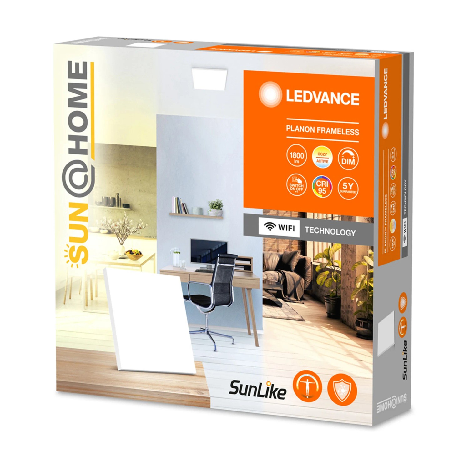 Verpackung der Ledvance Panelleuchte Planon Sun@Home Smart+ 30x30 cm, rahmenlose LED Deckenleuchte.