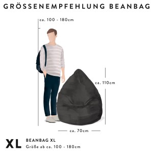 Dunkelblauer Sitting Point Sitzsack Easy (220 l) mit Größenempfehlung für Erwachsene.