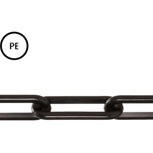 Schwarze Conacord Regenablaufkette aus Polyethylen, Detailaufnahme.