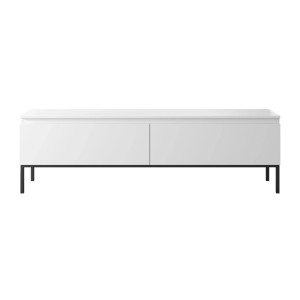 Modernes Selsey Bemmi TV-Lowboard, 150 cm, weiß mit zwei Türen und schlanken schwarzen Beinen. Minimalistischer TV-Schrank.