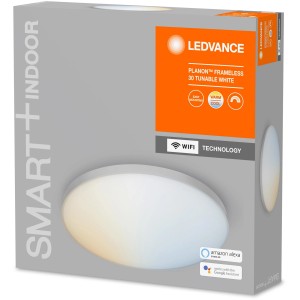 Ledvance Smart+ WiFi Deckenleuchte Planon, rahmenlos, Ø 30cm, Tunable White, Verpackung.