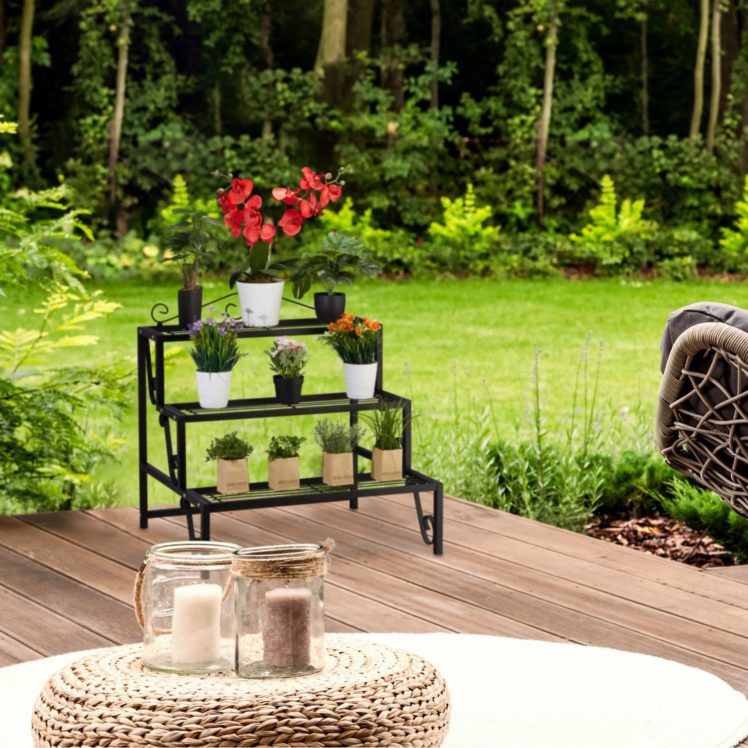 Relaxdays Blumentreppe Metall Schwarz 3 Stufen 69 cm x 70 cm x 60 cm kaufen bei OBI