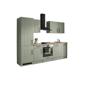 Respekta Küchenzeile Anton Landhaus Schilfgrün 280 cm mit Einbau Herd-Set